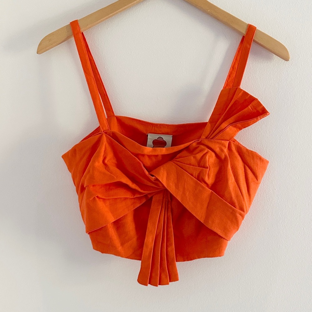 Farm Rio Orange Front Bow Linen Crop Top NWT
